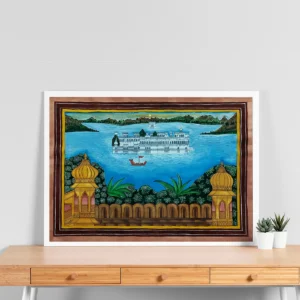 Lake Palace Serenity: A Rajasthani Miniature Painting