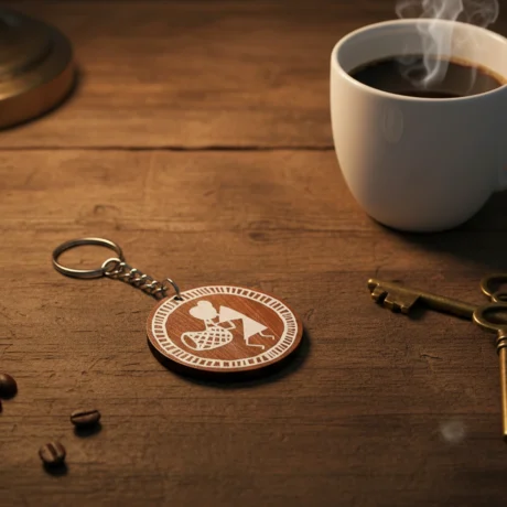 Tribal, Woman, Pot, Wooden, Keychain, Hand-Painted, Indian Folk Art