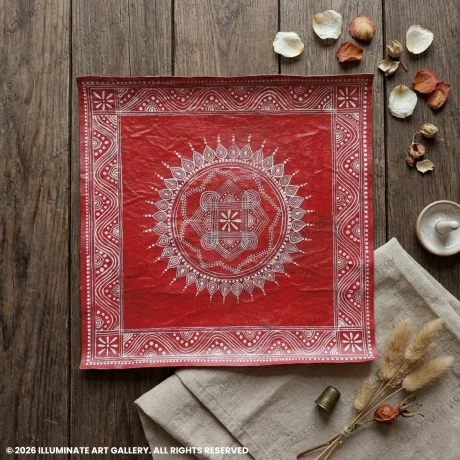 Handmade Aipan Art Mandala Painting on Canvas Cloth