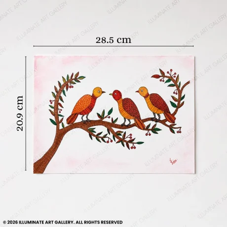 Close-up of intricate hand-painted Gond art patterns in Harmony in Bloom.