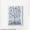 Life Beneath the Canopy original handmade Gond art painting featuring birds resting within a flourishing tree.
