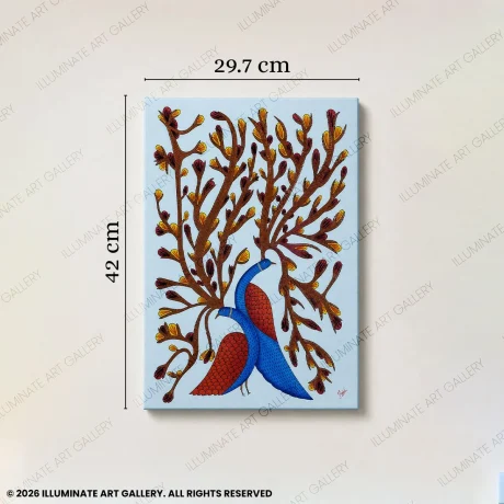 Close-up of intricate bird patterns in Quiet Companions.