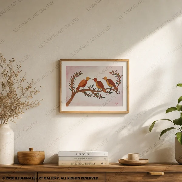 Close-up of traditional Gond detailing and hand-painted textures.