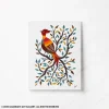 Quiet Perch original handmade Gond art painting featuring a solitary bird among flourishing branches.