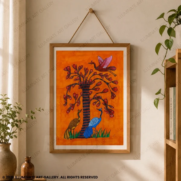 Where Nature Gathers displayed in a modern living room.