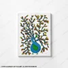 Grace Among Branches original handmade Gond art painting featuring elegant peacocks among flourishing tree branches.